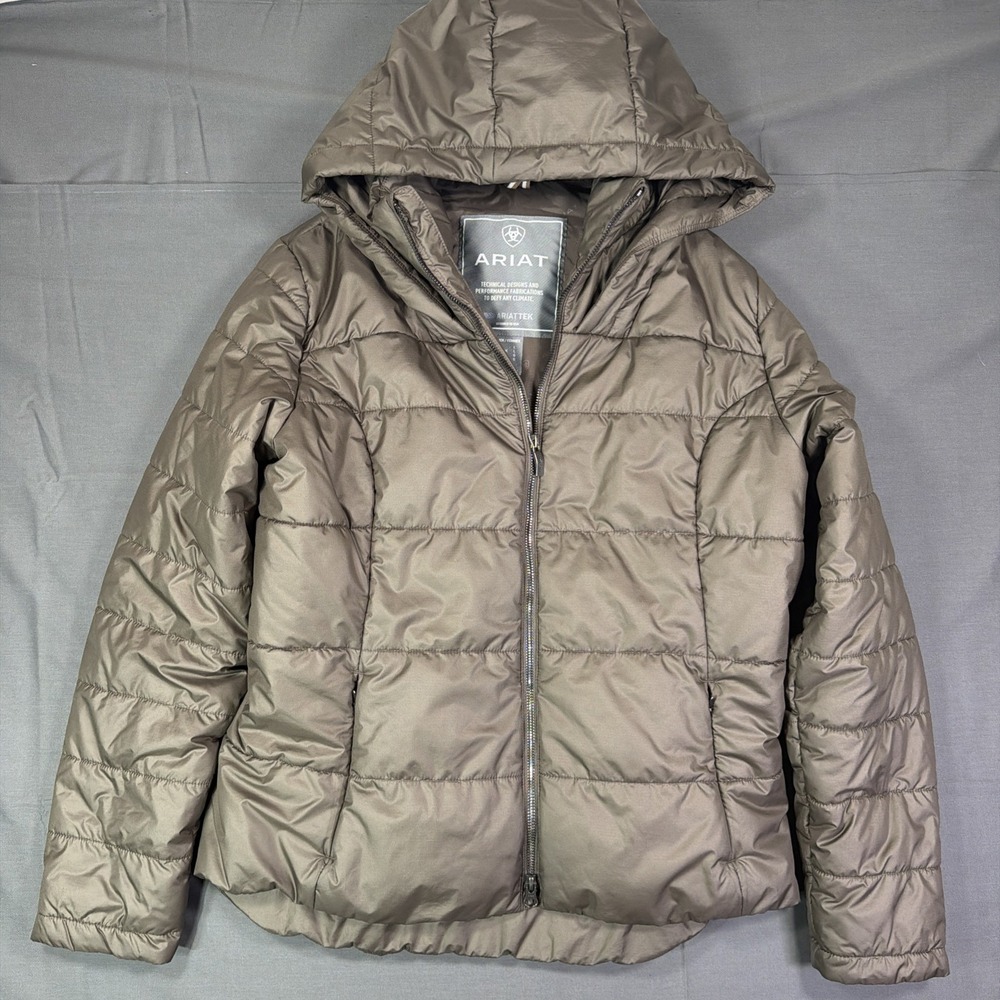 Women's Ariat Hooded Puffer Jacket Ariattek Size Large Brown Large Equestrian